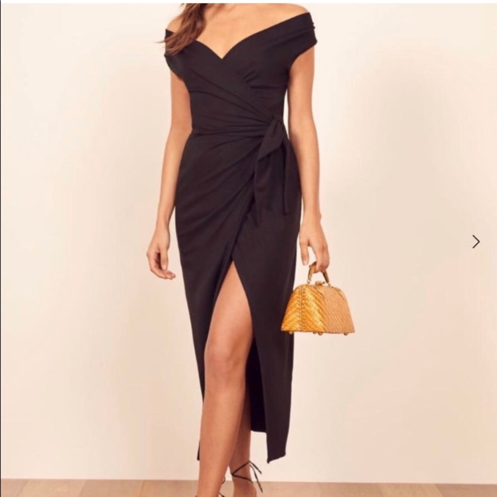 Reformation sage wrap dress in black